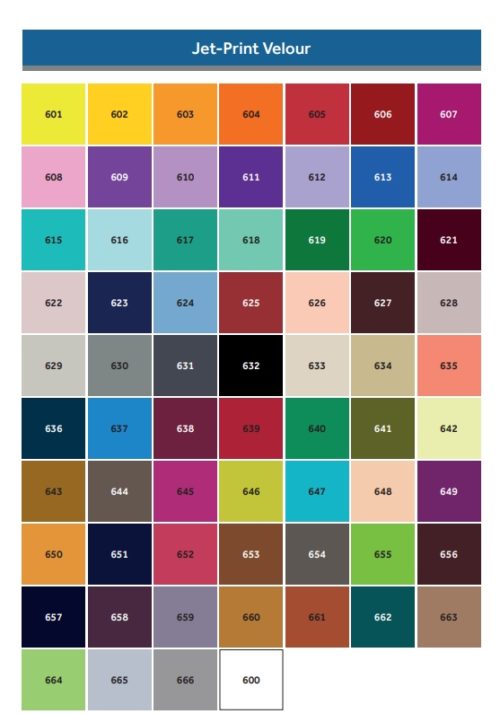 paleta kolorów maty reklamowej Jet-Print Velour